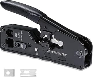 All-in-one RJ45 RJ12 Crimp Tool,Pass Through Ethernet Crimper for Cat5 Cat5e Cat6 Cat6a Cat7 Modular Connector