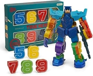 TRUE HERO مجموعة روبوت تحويل الأرقام 5 في 1، أرقام 5-9 وقاعدة نجمية - مكعبات بناء تعليمية STEM للأطفال من سن 6 سنوات فما فوق، لعبة تشكيل رقمية