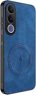 Compatible with vivo V70 FE – PU Leather Phone Case Cover, Shockproof with Magnetic Ring for Accessories, Wireless Charging Compatible (if supported), Anti-Scratch TPU Bumper (Blue)