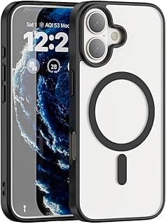 Magnetic Case Compatible with MagSafe, Shockproof Bumper Cover, Matte Solid Color TPU Frame, Anti-Scratch Clear Back for Phone (Black, iPhone 16)