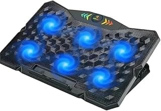 For JERTECH KL333 Gaming Laptop Cooling Pad - 6x Blue LED Quiet Fans With RGB logo - 2x USB Port Speed Control - Support up to 19 Inch | Black
