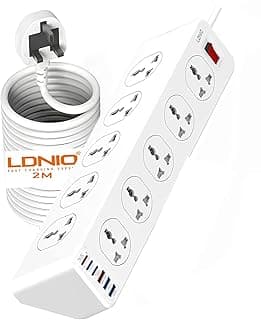 لدنيو مشترك كهربائي 10 عين EU بمفاتيح منفصله لكل عين و ست مخارج USB بقدرة 3.4 أمبير, بجسم مضاد للحريق و كابل بطول 2 متر 2500 واط