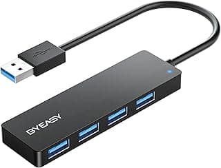 موزع بيانات USB، موزع USB 3.0 بـ4 منافذ ومحمول فائق النحافة متوافق مع اي ماك برو، ماك بوك اير، ماك ميني/برو، سيرفس برو، نوت بوك، لاب توب، ذاكرة فلاش USB، قرص صلب محمول من بي واي ايزي (جلد اسود)