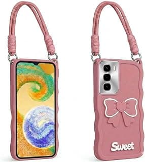 جراب سيليكون ناعم متوافق مع Infinix Hot 60i (4G) / Hot 60 (5G) - تصميم فيونكة 3D - مع حبل يد بنفس لون الجراب - حماية كاملة ضد الصدمات والخدوش (وردي)