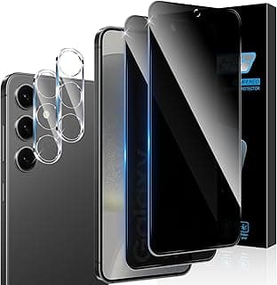واقي شاشة خصوصية تغطية كاملة متوافق مع سامسونج Galaxy S24 5G مع واقي عدسة كاميرا [2+2 قطعة]، زجاج مقوى مضاد للتجسس بصلابة 9H