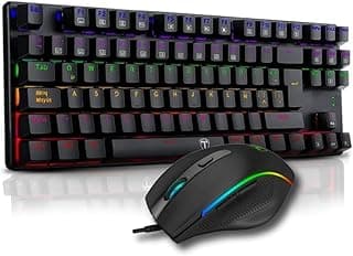 مجموعة كيبورد العاب احترافية TGK313 بالوان قوس قزح RGB ومفاتيح حمراء ومفاتيح عربية/انجليزية + ماوس العاب TGM208 بـ6 ازرار 6400 نقطة لكل بوصة، تصميم فائق للاعبين المحترفين من تي-داجي ار