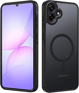 جراب مغناطيسي لسامسونج Galaxy A07 5G، جراب موبايل مطفي شفاف لسامسونج A07 ظهر PC مقاوم للخدش مع إطار TPU ناعم لحماية من السقوط والصدمات، أسود