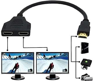 كابل HDMI ذكر إلى HDMI مزدوج أنثى 1 إلى 2 اتجاه لتلفزيون اتش دي ام اي من دي اس اتش اس، دعم تلفزيونات في نفس الوقت، إشارة واحدة داخل واثنين من الخارج (أسود)
