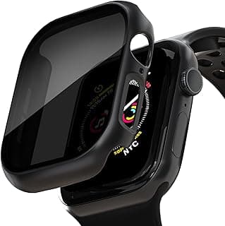 2 Pack Privacy Case for Apple Watch Screen Protector, Anti-Spy Tempered Glass Film Apple Watch Cover Hard PC Case Bumper for iWatch Series 10 - Black/Black 46mm