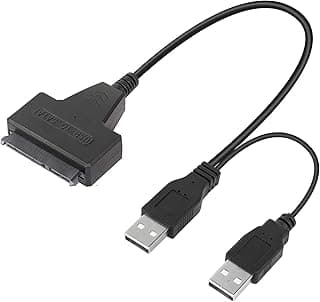 كابل محول هارد ديسك USB 2.0 إلى SATA III لأقراص SSD و HDD مقاس 2.5 و 3.5 بوصة، USB مزدوج مع مدخل 12 فولت