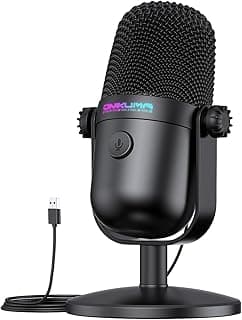 ميكروفون من أونيكوما غيمينغ طراز M830 باللون الأسود مع اتصال USB وإلغاء الضوضاء وزر كتم وإضاءة RGB ونمط التقاط قلبي متوافق مع الحاسوب الشخصي