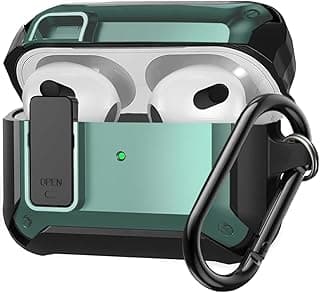 جراب صلب لسماعات ابل AirPods 4 أنيق مع ميدالية، غطاء حماية هجين TPU مقاوم للصدمات، إضاءة LED أمامية ظاهرة لجراب ابل AirPods الجيل الرابع 2024 (أسود/أخضر)