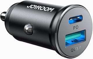 شاحن سيارة معدني صغير 30 وات بمنفذ USB-C ومنفذ USB-A للشحن السريع (PD3.0/PPS/QC3.0) بتصميم صغير من جوي روم - لون أسود، موديل JR-CCN05