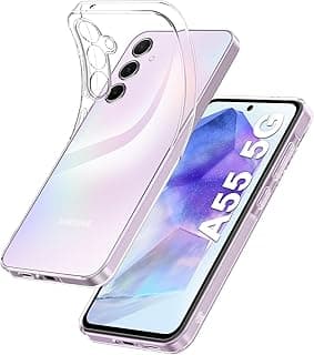 جراب متوافق مع سامسونج Galaxy A55 5G مع حماية للكاميرا، سيليكون TPU شفاف، نحيف ومقاوم للصدمات