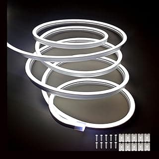 شريط إضاءة نيون LED أبيض، 16.4 قدم 12 فولت DC، 600 SMD2835 LED مقاوم للماء ومرن للديكور المنزلي الداخلي والخارجي (المحول غير مرفق)
