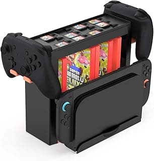 Game Storage Tower Compatible with Nintendo Switch 2/OLED, Game Disk Rack for 15, 12 Cartridges, Controller Organizer, Universal Holder Stand for Switch Accessories-Black Orange