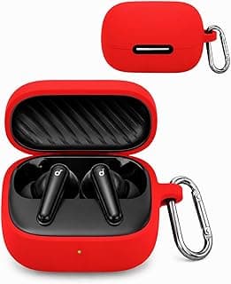 Compatible with Anker Soundcore R60i NC/Anker P31i Cover, Soft Silicone Shockproof Protective Case Wireless Earbuds with Carabiner, Front LED Visible (Red)