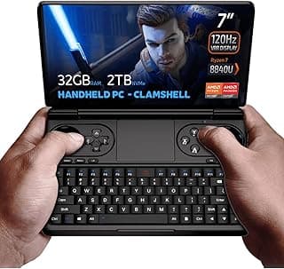 جهاز كمبيوتر محمول للالعاب Win Mini 2024، معالج اي ام دي رايزن 7 8840U، 8 نواة/16 مسار حتى 5.1 جيجاهرتز، كرت شاشة راديون 780M، رام 32 جيجابايت LPDDR5، هارد 2 تيرابايت NVMe SSD، شاشة لمس 7 بوصة 1080p 120Hz، واي فاي 6