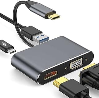 واي ار ان ايه إي محول متعدد المنافذ USB C الى HDMI VGA موزع نوع 4 في 1 4K HDMI/VGA/USB3.0/PD متوافق مع ماك بوك برو وماك اير وايباد وبيكسل واكس بي اس وغيرها