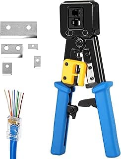 أداة كبس RJ45 مع Pass Through لـ Cat5 Cat5e Cat6، لـ RJ45/RJ12 العادي وموصلات End-Pass-Through