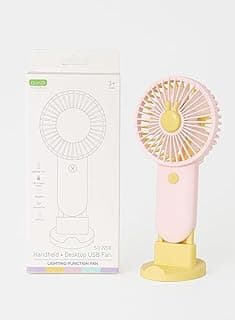 SQ 2200 Portable Mini USB Desktop Fan with LED Light and Phone Holder 2 Speed Rechargeable Fan for Travel Office Home Summer Use (Yellow) (Pink)