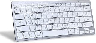 Ultra Slim Rechargeable Wireless Bluetooth Keyboard (AR/EN) - Silent Click - Supports 3 Multiple Devices (2.4Ghz / Bluetooth 1 Range Up to 10 Meters - USB Receiver White