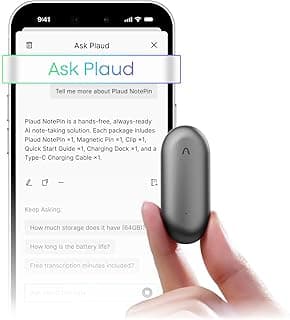 AI Voice Recorder, PLAUD NotePIN Voice Recorder without KIT, App Control, Transcribe & Summarize Empowered by LLM, Gray