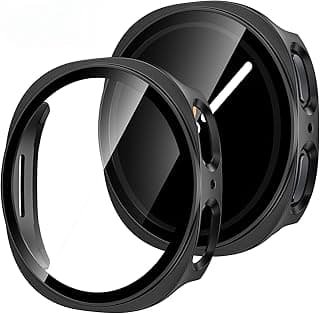 جراب صلب PC متوافق مع ساعة سامسونج جالكسي 8 مقاس 40mm مع حماية للشاشة، غطاء حماية عالي الحساسية مع طبقة زجاج مقوى مدمجة - (أسود 40mm)