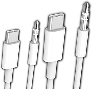 محول AUX من Type-C إلى 3.5 مم، كابل سماعة رأس للسيارة متوافق مع ايفون 15/15 بلس/15 برو ماكس/سامسونج (أبيض/قطعتين)
