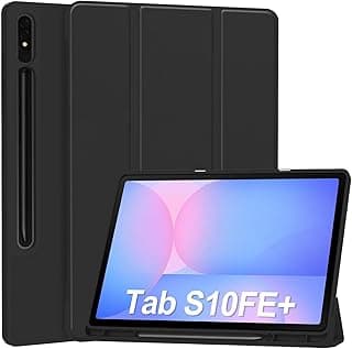 جراب فليب لهاتف سامسونج جالاكسي تاب S10 FE+/S10 FE Plus إصدار 2025 (13.1 بوصة)، جراب ذكي بمسند وغطاء صلب مع خاصية النوم/الاستيقاظ التلقائي وحامل قلم لجهاز جالاكسي تاب S10FE+ - أسود