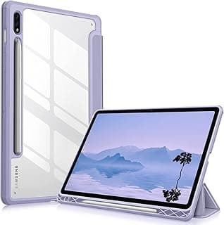 Hybrid Case for Samsung Galaxy Tab S8 / S7 11 inch SM X700 X706 T870 T875 T878 with S Pen Holder Shockproof Clear Back Shell Auto Wake/Sleep Flip Cover Case (S7 / S8 11 inch, Lilac Purple)