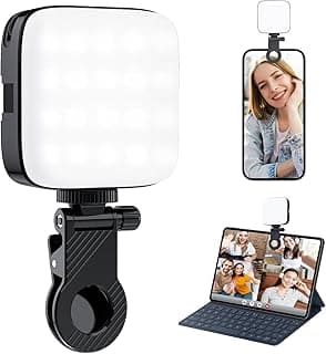 Selfie Light with Clip, 80 LED Video, Dimmable 3000 K-9900 K Mobile Phone, Built-in Rechargeable Batteries CRI 95+, 3 Light Modes, Portable Camera with Cold Shoe Mount for white and Multi-color