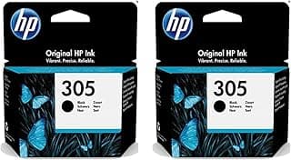 عدد 2 خرطوشة Hp305 - أسود لطابعات HP DeskJet 2710 2720 2721 2722 2723 2724 DeskJet Plus 4110 4120 4122 4130 ENVY 6010 6020 6022 603030 6032 ENVY Pro 6420 6422 6430 6432 (2 خرطوشة: x2 أسود)