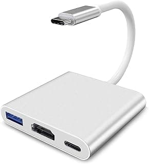 محول USB C إلى HDMI، محول فيديو 4K مع منفذ 3.0 ومنفذ شحن Type-C، محول رقمي متعدد المنافذ لأجهزة ابل (فضي)