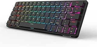 كيبورد العاب ميكانيكي K624P اليز برو بتصميم لاسلكي 60% بتردد 2.4 جيجاهرتز واضاءة RGB وتقنية بلوتوث 5.0 من ريدراجون، مزود بمنفذ نوع C ومفاتيح زرقاء منخفضة الارتفاع، اسود