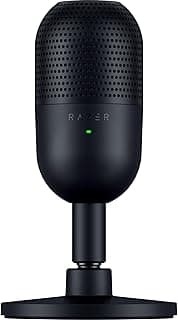 مايكروفون Seiren V3 Mini - مايكروفون USB فائق الصغر (مكثف 14 مم، نمط التقاط فائق، مستشعر لمس لكتم الصوت مع مؤشر LED، ممتص صدمات مدمج، تصميم توصيل وتشغيل) أسود