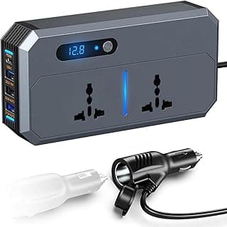 FOKKAH 200W Car Power Inverter, DC 12/24V to 220V AC Car Inverter,3 USB 1 Type-C Ports Charger Adapter Car Plug Converter with Switch and Current LED Screen (Grey)