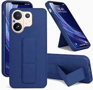 Back Cover Stand Case Magnetic Car Holder Soft Silicone & Vertical Kickstand Cover Wrist Strap Full protection Anti Fingerprint Case for Vivo V60 5G (Blue)