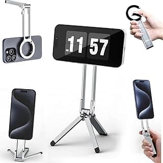 Magnetic Phone Tripod Stand Handy Phone Stand for iPhone Adjustable Aluminium Maglock Smartphone Mini Tripod Pocket Cell Phone Stand Strong Magnet Quick Mount Compatible with iPhone 17/16/15/14,Silver