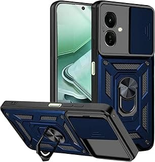 جراب متوافق مع Infinix Smart 10 موديل CamShield مضاد للصدمات والخدش، حماية كاملة مع غطاء للكاميرا وحلقة معدنية متعدد الوظائف (أزرق)