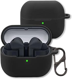 Case for Samsung Galaxy Buds 3 FE Earbuds, FJIASTB Soft Silicone Protective Cover with Carabiner, Shockproof (Black)