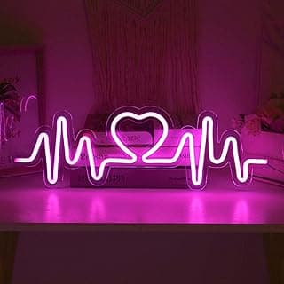 Neon Light Sign LED Acrylic Heartbeat-Shape Night Light LED Luminous Sign USB Neon Lamp for Wedding Room Valentine's Day Birthday Party Bar Wall Decoration-Pink