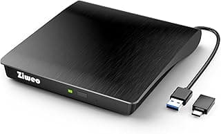 محرك أقراص DVD خارجي بمنفذ USB 3.0 نوع C، مشغل DVD محمول +/-RW لنسخ ذاكرة ROM متوافق مع اللاب توب والكمبيوتر المكتبي وويندوز وماك بوك ولينكس وماك او اس من زيويو