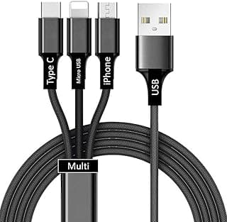 Baity Multi USB Charging Cable - 1.2 M Universal 3 in 1 Multiple USB Charger Cable Fast Charging Cord with USB C, Micro USB Port Compatible for iPhone/Tablets/Samsung Galaxy/Google Pixel More