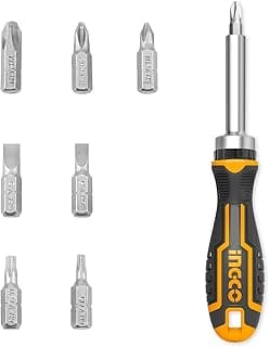 8-in-1 Ratchet Screwdriver Set, 3-Position Ratchet Multi-bit Screwdrivers Set with 7 Magnetic Bits Phillips Slotted Torx AKISD0808