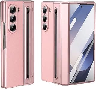 جراب حماية جلد فاخر متوافق مع سامسونج Galaxy Z Fold 7 – حماية كاملة 360 درجة، إطار PC صلب، مكان مدمج للقلم، حماية للكاميرا والشاشة (وردي)