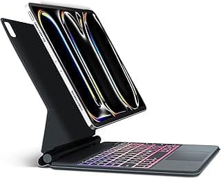 كيبورد ماجيك ابل iPad Air 11، كيبورد لجهاز iPad Air 11 بوصة الجيل السادس M2 2024، تصميم حامل حر، كيبورد ماجيك مضيء مع تراك باد