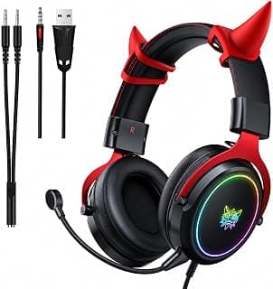 ONKUMA X10 Oxhorn RGB Gaming Headset – 50mm Drivers, Noise-Cancelling Microphone, RGB Lighting, Over-Ear Wired Gaming Headphones for PC, PS4, PS5, Xbox & Laptop
