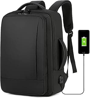 Business Travel Backpack for Men, Expandable Water Resistant Computer Backpack with USB Port, Black Laptop Backpack 15.6 Inch for College/Work