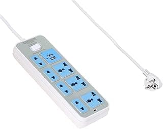 مشترك كهرباء 3 مخارج ثلاثية + 2 مخرج ثنائي + 2 مخرج USB، طول 1.5 متر، 220 فولت - أبيض